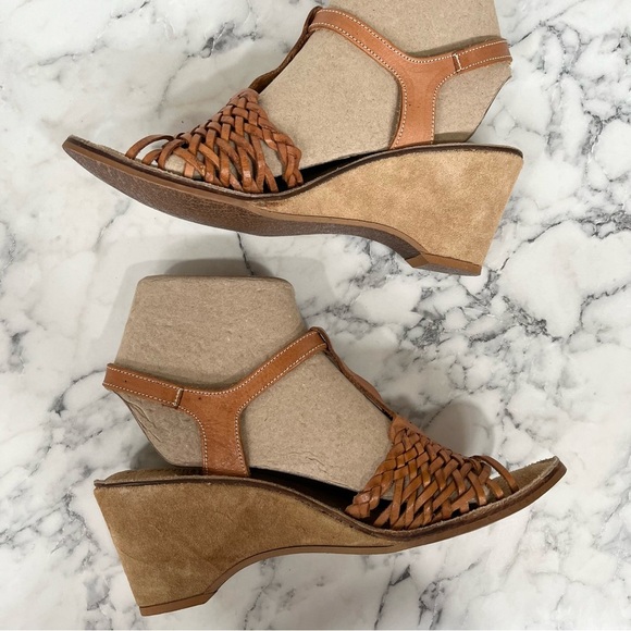 Baskets Buskins made in Brazil brown woven leather suede wedge sandals - Picture 6 of 10